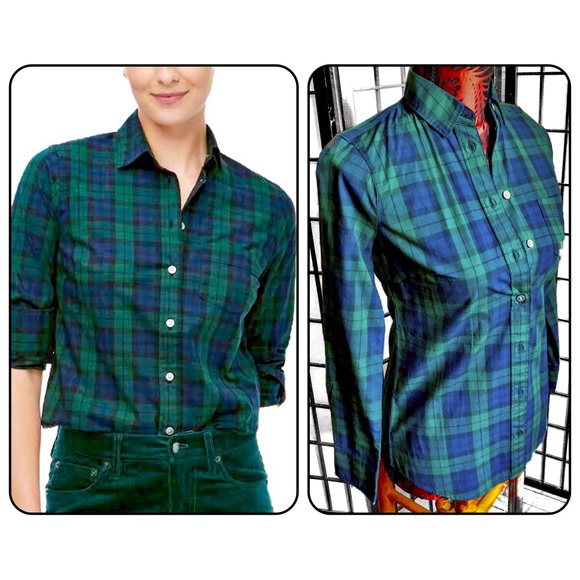 NEW!! J. Crew Blue/Green/Black Tartan Plaid Long Sleeve Button-up Shirt XXSP - Picture 1 of 10